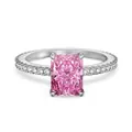 Elegant S925 sterling silver engagement ring featuring rectangular pink ice flower cut gemstone - Size 5 / White Gold Pink Stone (October)