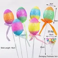 Bunte Glitzer-Ostereier-Spieße aus Schaumstoff mit Schleifen für die Osterdekoration - Regenbogen-Schaumei-Stecker (014) / 6er Pack (4-6cm)