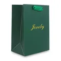 Dark green textured jewelry gift bag with elegant satin ribbon handle and gold text - Dark Green Handle Bag