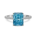 Exquisiter Ring aus S925 Sterlingsilber mit einem blauen Edelstein im Radiant-Schliff - Größe 5 / Meerblau (März)