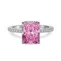 Luxuriöser S925 Sterling Silber Ring mit rechteckigem rosa Edelstein im Eisschliff - Größe 5 / Rosa (Oktober)
