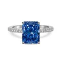Luxuriöser S925 Sterlingsilberring mit einem blauem Karbondiamanten im Radiant-Schliff - Größe 5 / Tiefblau (September)