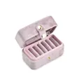 Kompakte violette Samt-Schmuckschatulle mit sechs Ringfächern und Druckknopf - Rechteckige Box mit 6 Schlitzen (DY2B0015) / Rosa