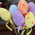 Colorful decorative foam Easter egg picks with sprinkles and silk ribbons for holiday - 4*6cm / Colorful Print (010) / 6Pcs/Set