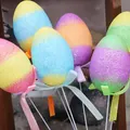 Macro detail of glittered foam Easter egg decorative picks with satin ribbons for festive decor - 4*6cm / Horizontal Stripe Glitter (014) / 6Pcs/Set