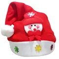 Festive red non-woven Santa hat featuring a cute 3D snowman and glittery snowflakes - Children's Cartoon Santa Hat Snowman Style