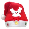 Classic red non-woven Christmas hat featuring a cute white plush reindeer and bow - Children's Cartoon Santa Hat Reindeer Style