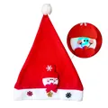 Festive red non-woven Christmas hat featuring a cute LED glowing snowman decoration - Children's Lighted Cartoon Santa Hat Snowman Style