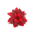 Rode glitter kerstster kunstbloem voor kerstboom en feestelijke krans decoratie - 14cm / Rood