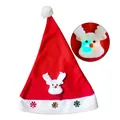 Red non-woven Christmas Santa hat with LED light-up reindeer decoration for holiday parties - Children's Lighted Cartoon Santa Hat Reindeer Style