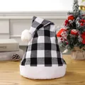 Classic black and white buffalo plaid Santa hat with white plush trim and pom-pom - Black and White Plaid Style