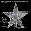 Puntale stella di Natale 3D trasparente con dimensioni e supporto luce cavo - 18cm / Con Supporto Lampada / Trasparente