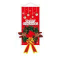 Stendardo natalizio rosso festivo con ghirlanda verde e testo stilizzato Merry Christmas - 110*40cm / Stile Corona