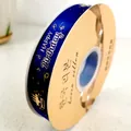 Premium 2cm dark blue satin gift ribbon featuring elegant gold foil Happy Birthday print - 2CMx45M / Blue