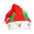 Red non-woven Santa hat with green sequined reindeer antlers and festive snowflake decor - Adult Plush Green Reindeer Antlers Hat