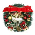 Klassieke PVC kerstkrans met een grote rode strik, gouden bellen en feestelijke bessen - Stijl met bellen / 30cm / 30cm Klok Stijl