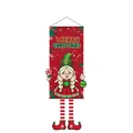Striscione natalizio rosso con elfo cartone animato e gambe penzolanti decorative - 110*40cm / 010 Elfo Modello B