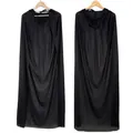 Full-length black hooded cloak for Halloween costume shown in front and back views - Single Layer Black Hooded / 80cm