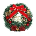 Handgemaakte PVC kerstkrans met een rode strik en een Merry Christmas-bord voor de deur - 4-Bloemen Stijl / 30cm / 30cm 4-Bloemen Stijl