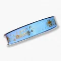 Light blue 2cm satin ribbon with gold foil Happy Birthday print for gift wrapping - 2CMx45M / Light Blue
