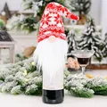 Christmas wine bottle cover with red and white knitted gnome hat and long white beard - Large Snowflake Style (Style A)