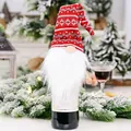 Festive Christmas gnome wine bottle cover with red knitted hat and long white faux fur beard - Red Stripe Style (Style B)