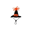 Sombrero de bruja de Halloween para mascotas con araña naranja y calabaza en fondo blanco - Sombrero