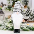 Grey knitted Christmas gnome wine bottle cover with long white beard and festive hat - Gray Stripe Style (Style C)