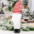 Christmas gnome wine bottle cover decoration with red and white striped knitted hat - Red & White Stripe Style (Style D)