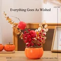 Traditional Chinese New Year persimmon floral arrangement with red berries and coins - Persimmon Pot - Persimmon Wish