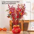 Chinesischer Neujahrs-Glückseimer mit roten Beeren und goldenen Ginkgoblättern, 55cm - Barren-Geldbeutel-Topf - Große Granatapfel-Rote Beeren