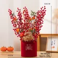 Traditioneller chinesischer Neujahrs-Blumeneimer mit roten Beeren und simulierten Persimonen - Großer Glückseimer - Granatapfel Erfolg