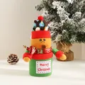 Detailed view of a festive reindeer plush gift bucket featuring a Merry Christmas label - Christmas Bear (Reindeer)
