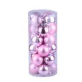 Set of 24 pink Christmas ball ornaments with glitter and matte finishes in a clear tube - 3cm / Shiny/Matte/Glitter Assorted Finish / Set of 24 / Pink