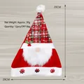 Red plaid Santa gnome hat with white beard and snowflake embroidery, 39x29cm size - Velvet Composite Plaid Beard Hat / Red and White Plaid Beard Style