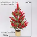 Künstlicher Ilex-Baum 100 cm hoch mit roten Beeren für festliche Weihnachtsdekoration - Large 100*60CM / Grünes Blatt