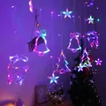 Close-up of LED curtain lights with glowing reindeer, bell, and star shapes - Christmas Curtain Light (Uneven Height) / Plug-in 220V (Standard Controller) / Colorful