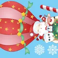 Adesivo natalizio statico con Babbo Natale e animali in mongolfiera per vetrine - Stile 25 (Mongolfiera)