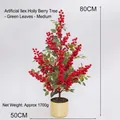 Künstlicher Stechpalmen-Beerenbaum mit grünen Blättern im Goldtopf, Höhe 80 cm - Medium 80*50CM / Grünes Blatt
