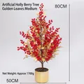 Künstlicher Winterbeerenbaum mit goldenen Blättern und roten Beeren im Goldtopf 80cm - Medium 80*50CM / Goldblatt
