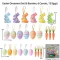 Detailed view of 24pcs Easter foam decoration set with sizes and packaging specs - Easter Egg Rabbit Carrot Set