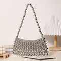 Elegante borsa a spalla con perline argentate e design intrecciato a mano per l'estate - Perlina Argento Sottobraccio