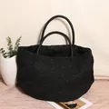 Handgefertigte große schwarze Bast-Stroh-Tasche ideal für den Sommerurlaub am Strand - Schwarz