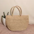 Große handgefertigte Bast-Stroh-Tragetasche in Naturbeige für den Sommerstrandurlaub - Originalfarbe
