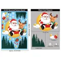 Detailed layout and size dimensions for Christmas Santa and reindeer window static cling stickers - Moonlight Santa (XC059) / 1 Sheet