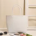 Hand-woven minimalist white plastic tote bag for elegant beach vacations and shopping - L / White