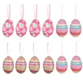 Set of 12 colorful Easter egg ornaments with floral and striped patterns for hanging - 4*6cm / Set of 12 / Floral Stripe Polka Dot Mixed