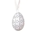 Decorative Easter foam egg featuring gray geometric star patterns and a white hanging ribbon - 4*6cm / Black and White Geometric Style / 1 Piece