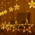 Warm yellow LED star curtain string lights for bedroom and party window decoration - 6 Large and 6 Small Stars / Plug-in 220V (Standard Controller) / Warm White