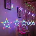 Multicolor LED star curtain string lights perfect for cozy bedroom and window decorations - 6 Large and 6 Small Stars / Plug-in 220V (Standard Controller) / Colorful